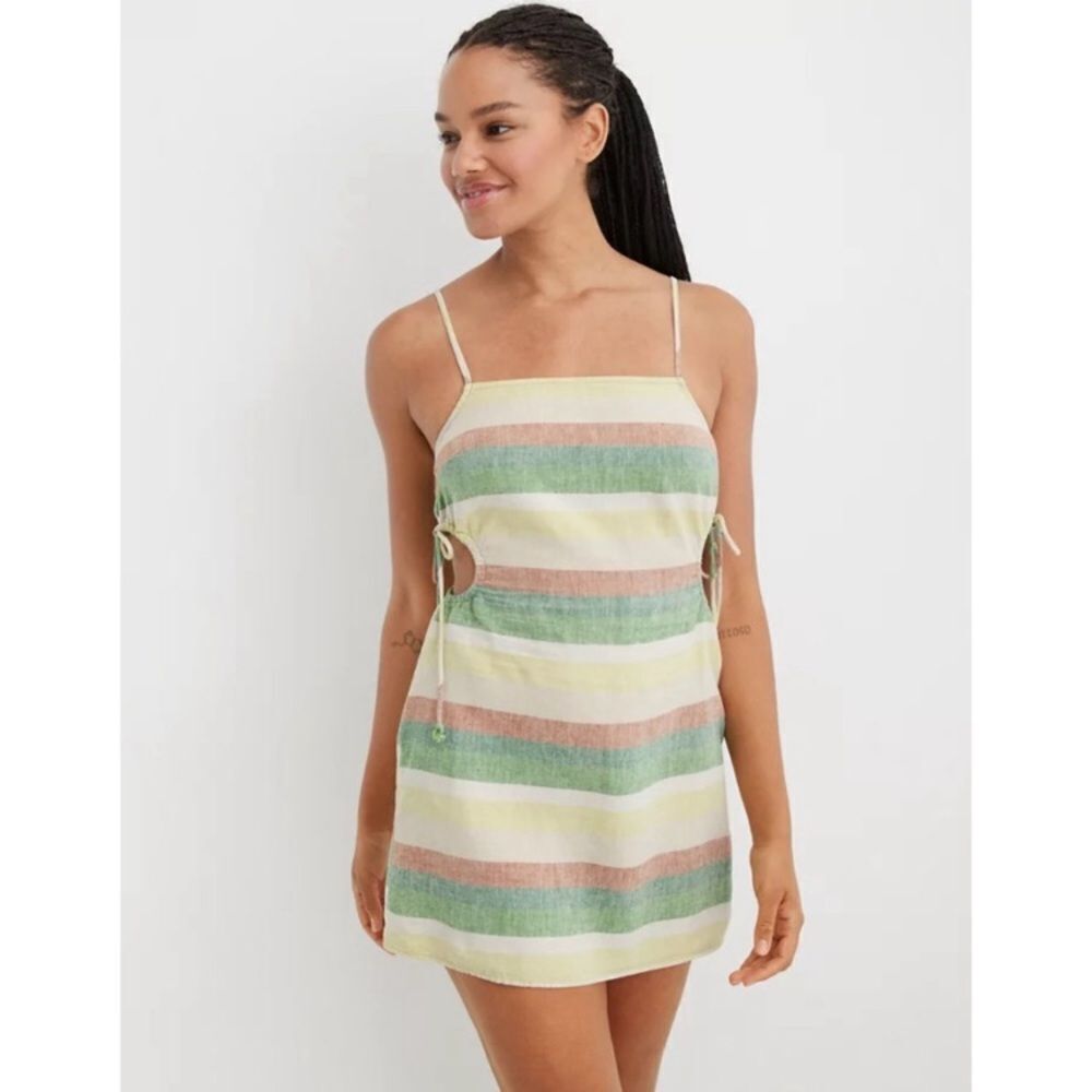 Aerie Side Cut Out Linen Blend Dress